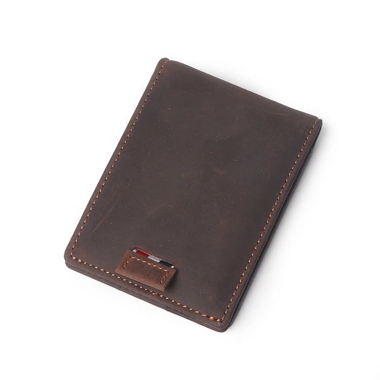 Men’s Slim Leather Card Holder Wallet – Genuine Cowhide with Dollar Clip