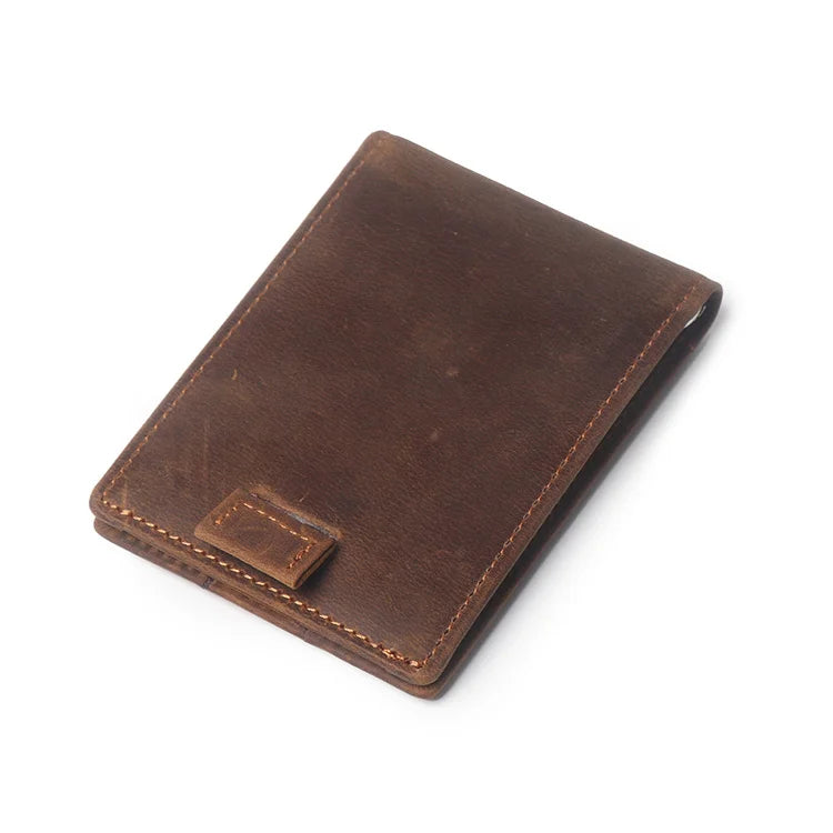 Men’s Slim Leather Card Holder Wallet – Genuine Cowhide with Dollar Clip