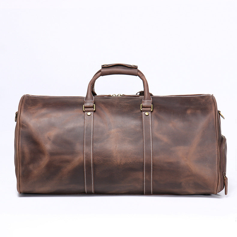 Men's Genuine Leather Duffle Bag – Top-Layer Cowhide Travel Bag, Large Capacity Crazy Horse Leather Luggage