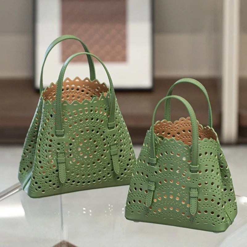French Handmade Cowhide Leather Tote Bag - Vegetable Basket Versatile Handbag
