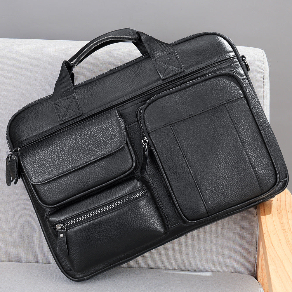 Authentic Leather Men's Laptop Briefcase - Ideal for Business Travel and Commuting