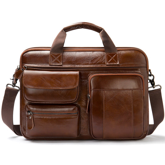 Authentic Leather Men's Laptop Briefcase - Ideal for Business Travel and Commuting