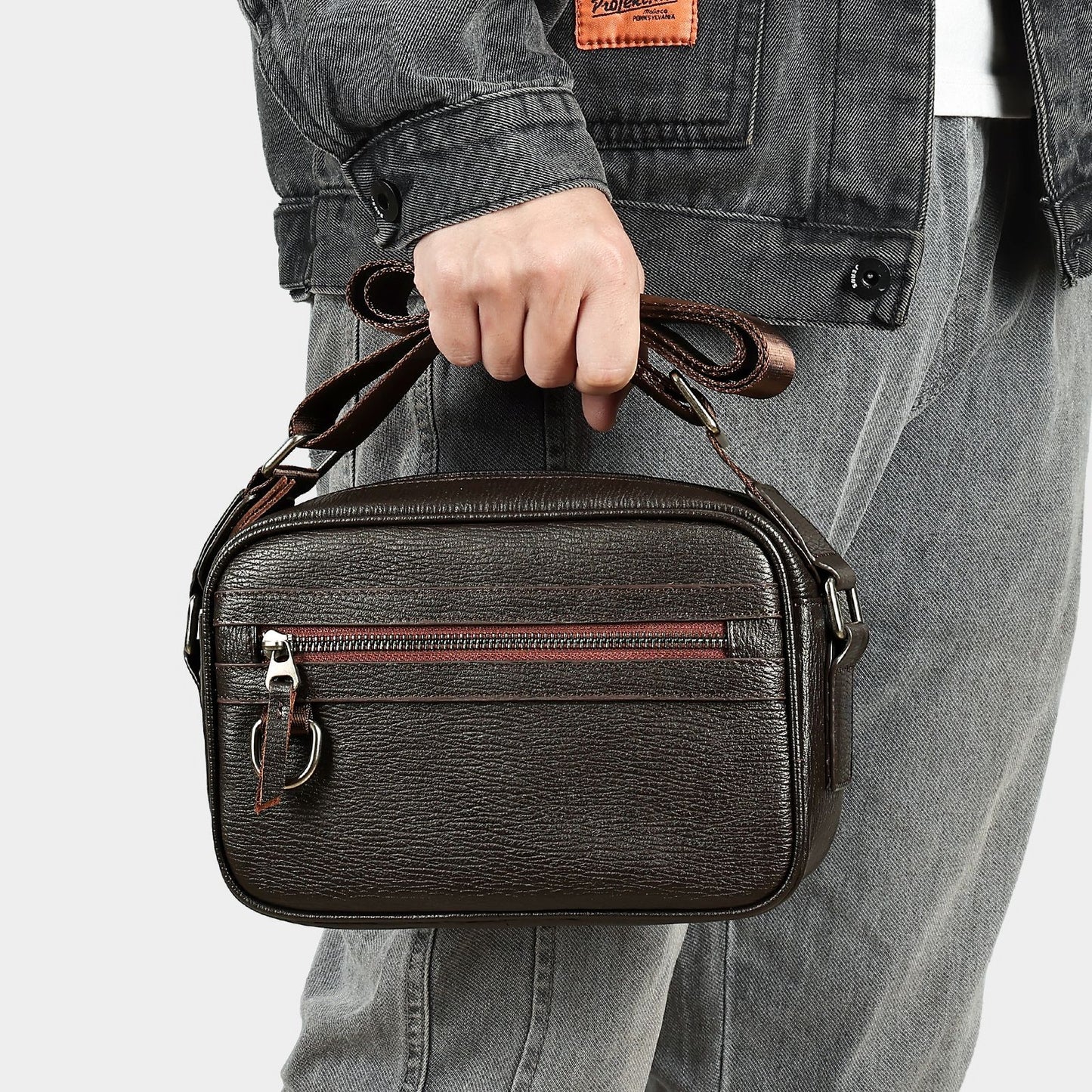 Genuine Leather Men's Crossbody Bag  Luxury Cowhide Fashion Bag