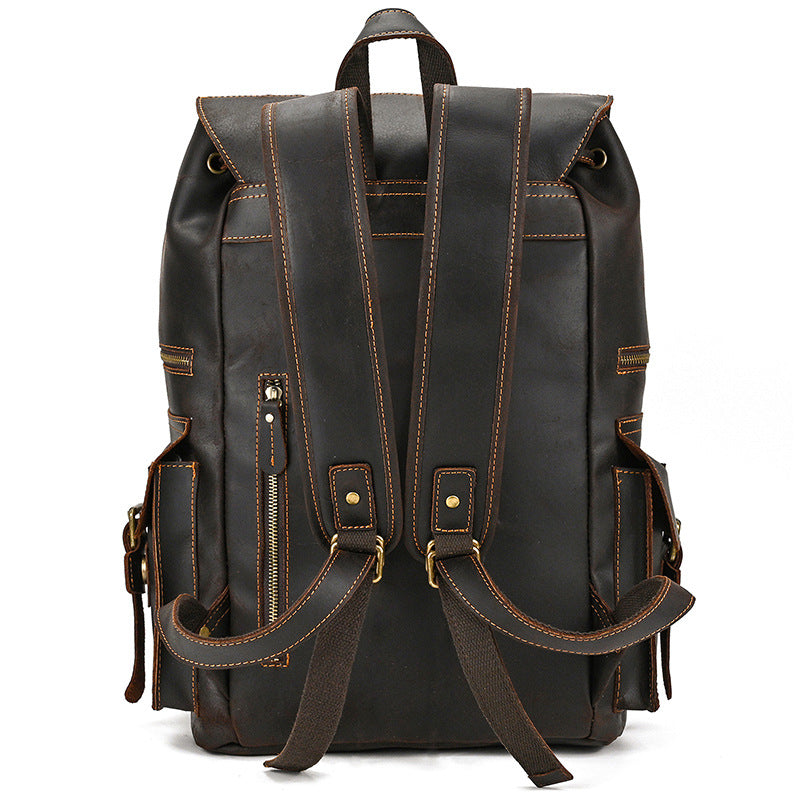Retro Crazy Horse Leather Backpack – Large Capacity 16-Inch Cowhide La