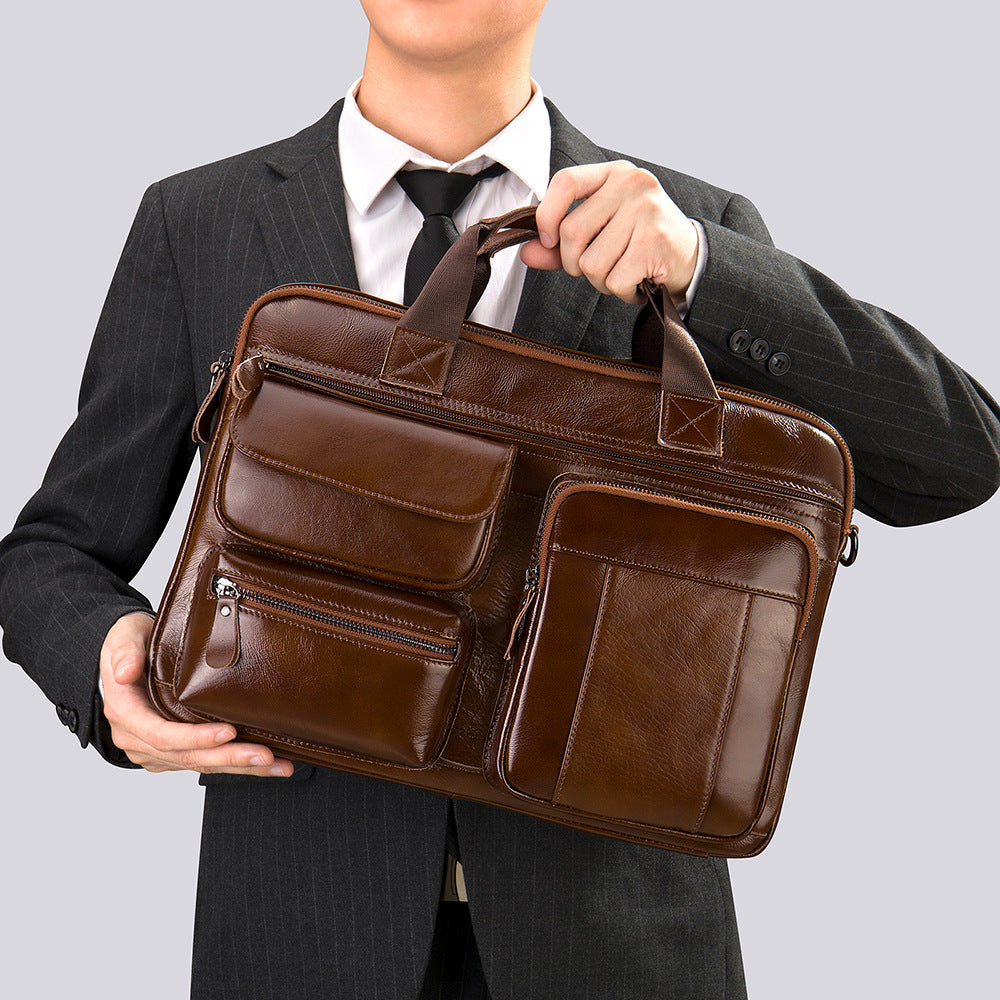 Authentic Leather Men's Laptop Briefcase - Ideal for Business Travel and Commuting