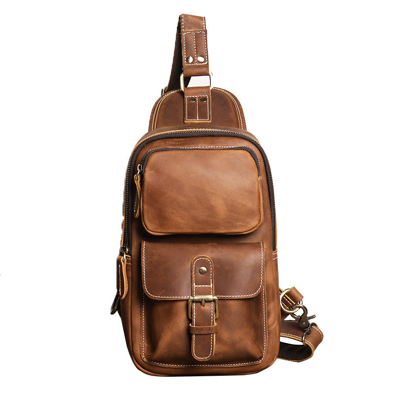 European and American Men's Crazy Horse Leather Crossbody Chest Bag