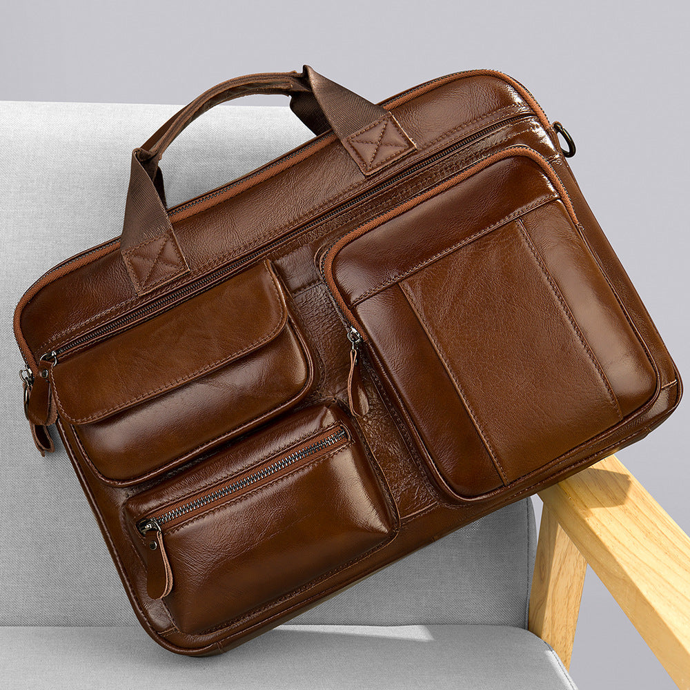 Authentic Leather Men's Laptop Briefcase - Ideal for Business Travel and Commuting