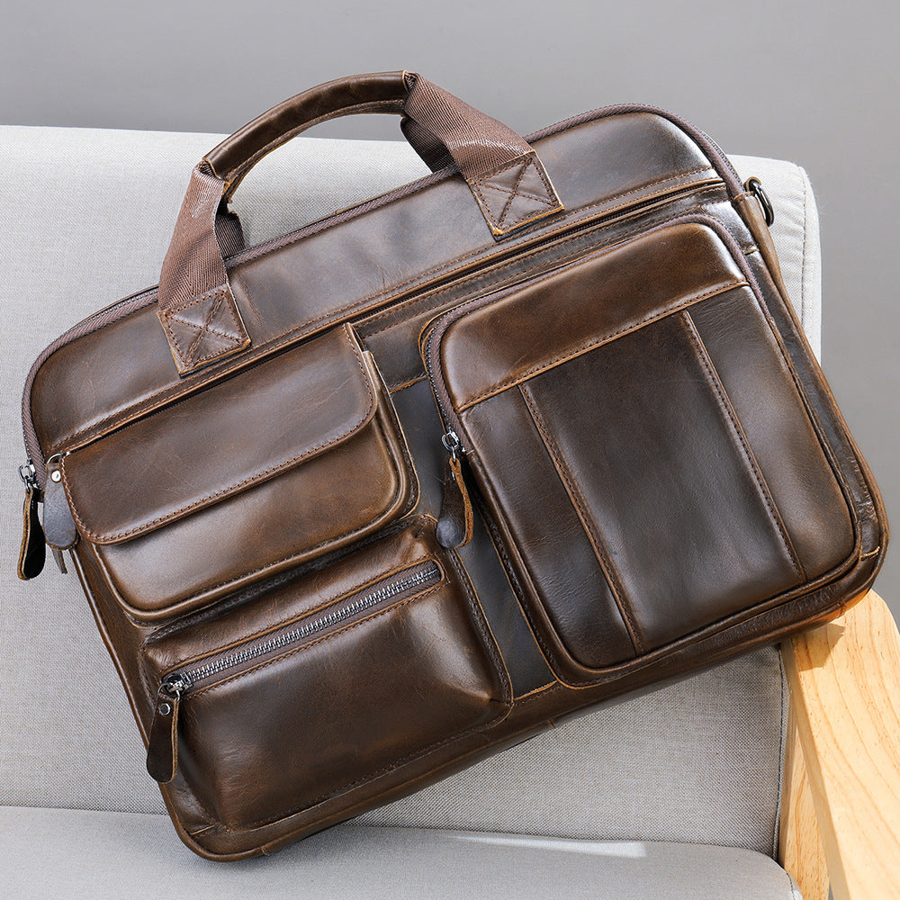 Authentic Leather Men's Laptop Briefcase - Ideal for Business Travel and Commuting