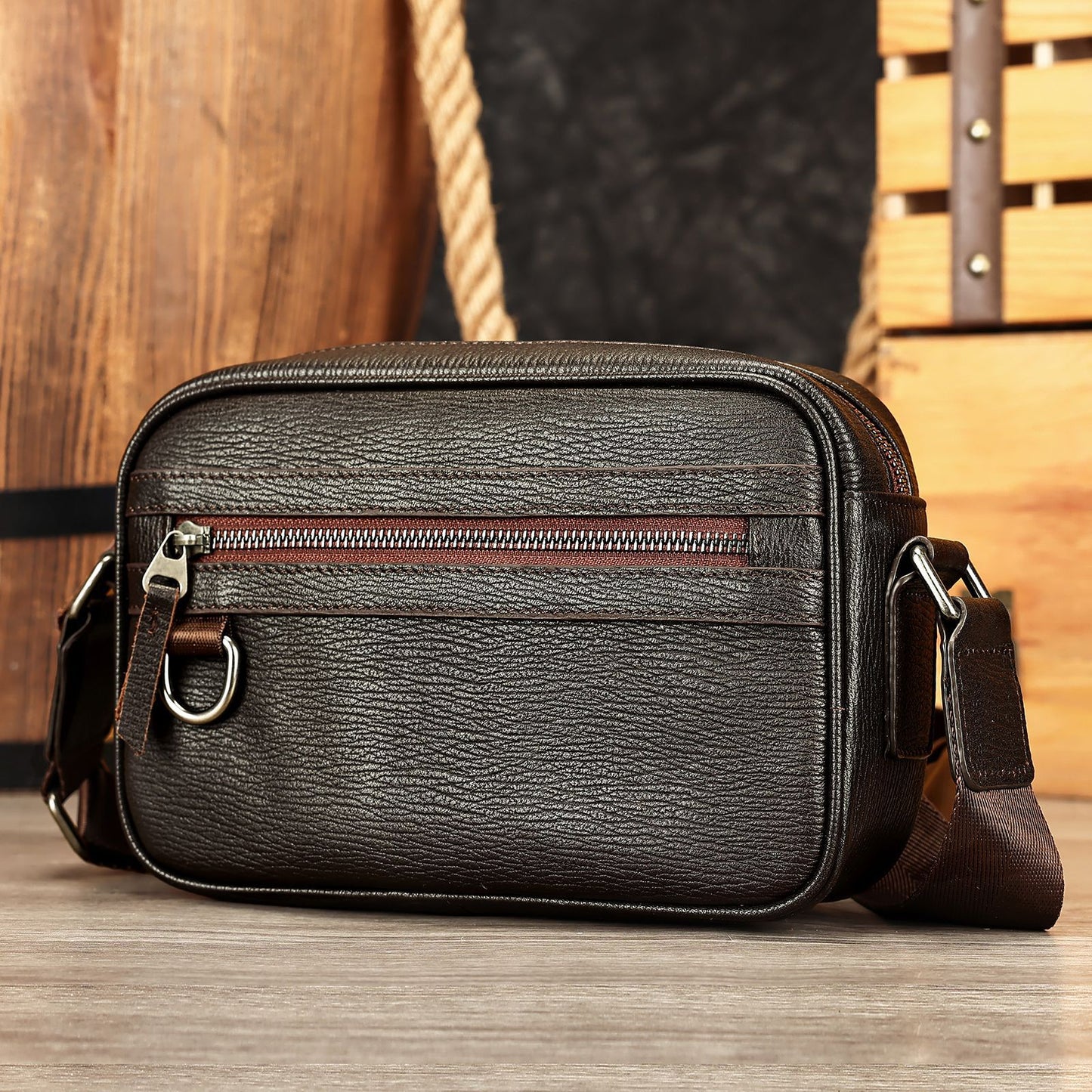 Genuine Leather Men's Crossbody Bag  Luxury Cowhide Fashion Bag