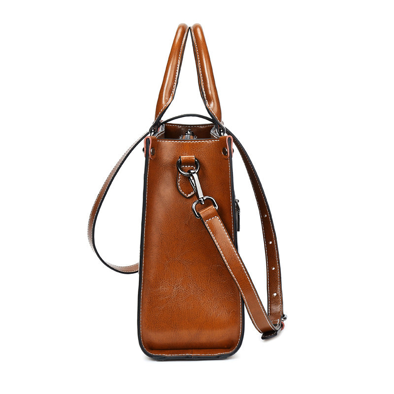 Oil Wax Spliced Leather Women's Crossbody Bag