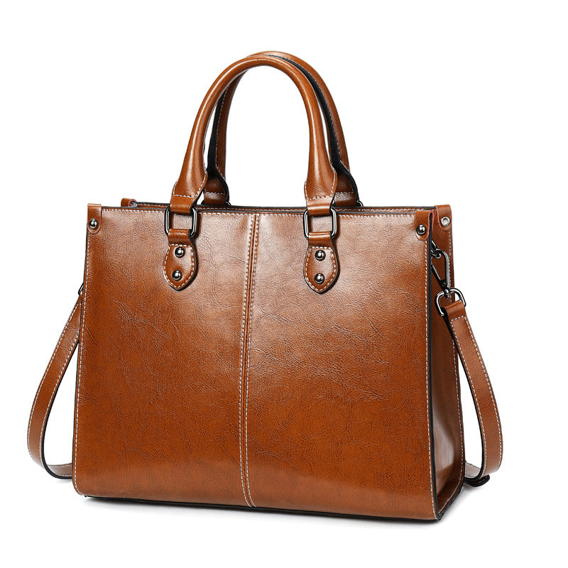 Oil Wax Spliced Leather Women's Crossbody Bag