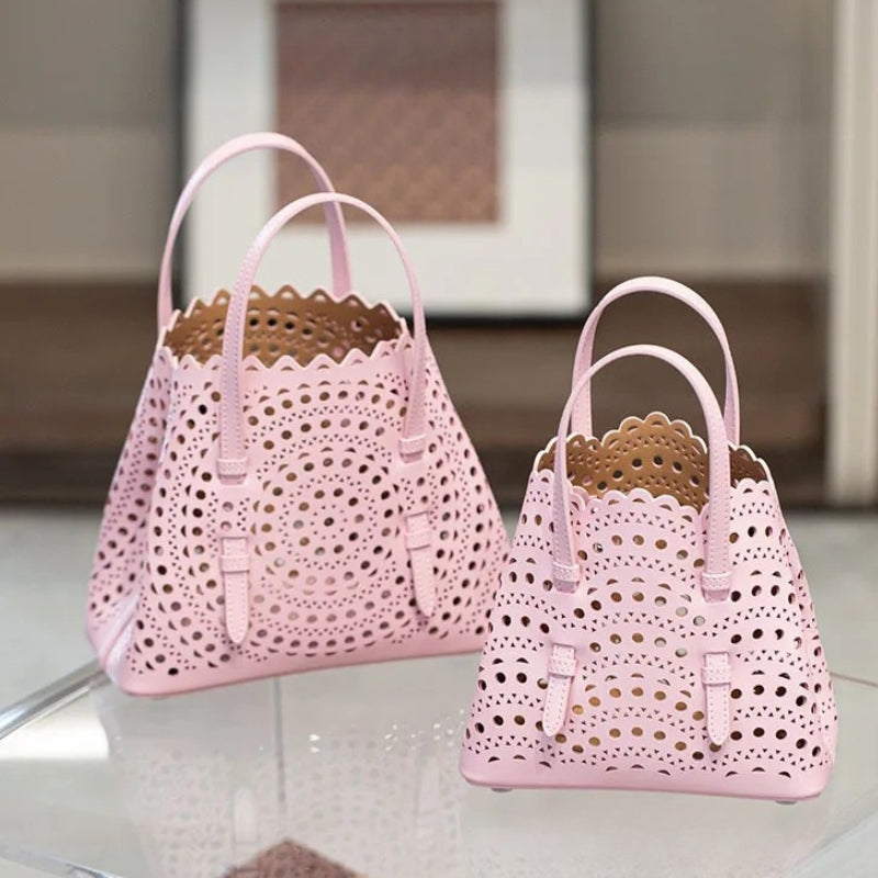 French Handmade Cowhide Leather Tote Bag - Vegetable Basket Versatile Handbag