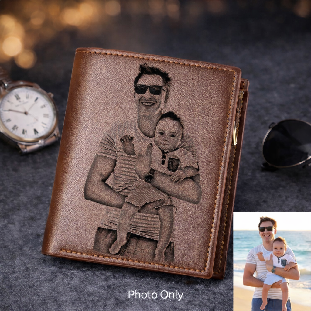 Men’s Custom Name / Photo Engraved Wallet | High-Quality PU Leather Short Purse | Personalized Gift - Scraften