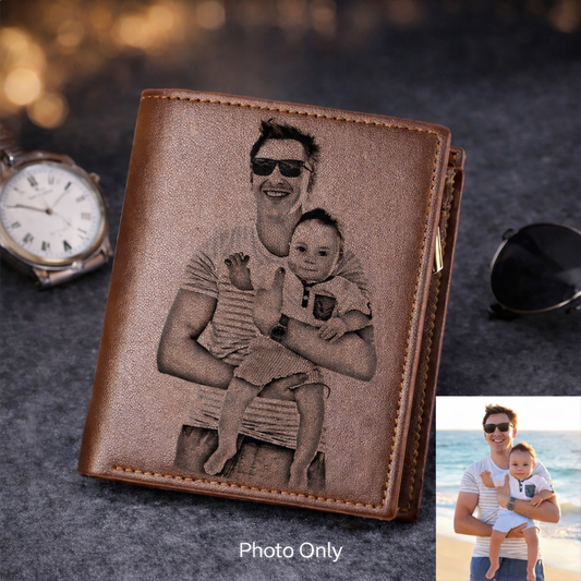 Men’s Custom Name / Photo Engraved Wallet | High-Quality PU Leather Short Purse | Personalized Gift - Scraften