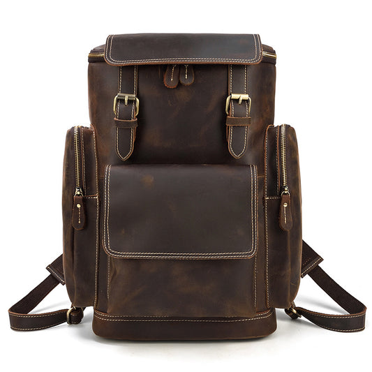 Premium Crazy Horse Genuine Leather Stylish Backpack - Scraften