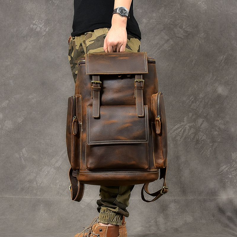 classy leather backpack for men Crazy Horse Leather Backpack