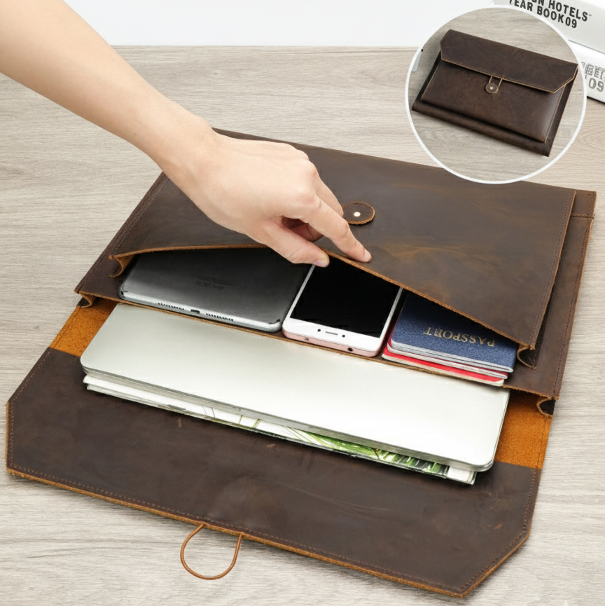 Premium Crazy Horse Leather Retro Laptop Bag Protective Case