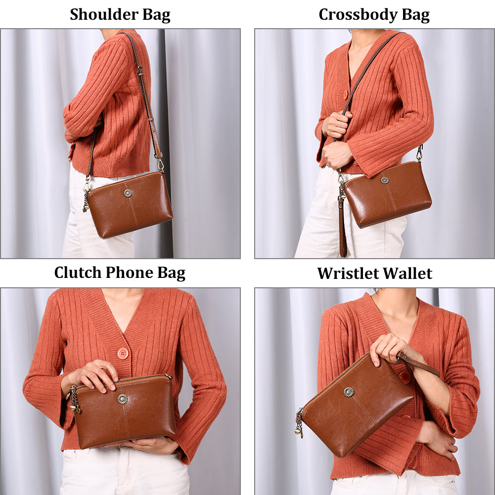 Genuine Leather Women's Clutch Messenger Bag