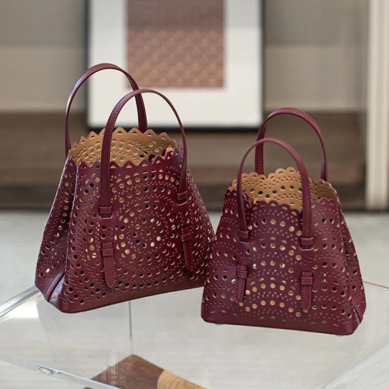 French Handmade Cowhide Leather Tote Bag - Vegetable Basket Versatile Handbag