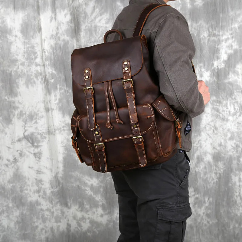 Crazy Horse Leather Men's Backpack