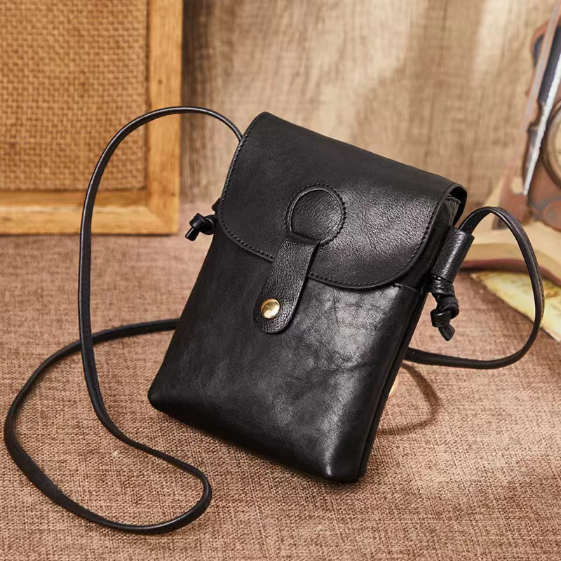 Retro Top Layer Cowhide Cell Phone Bag