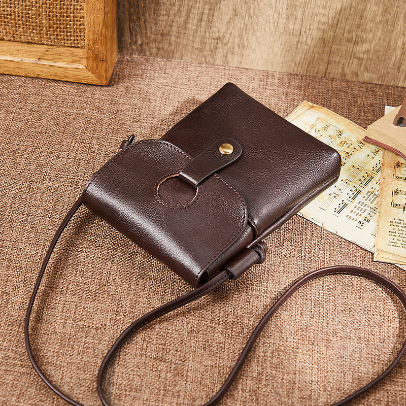 Retro Top Layer Cowhide Cell Phone Bag