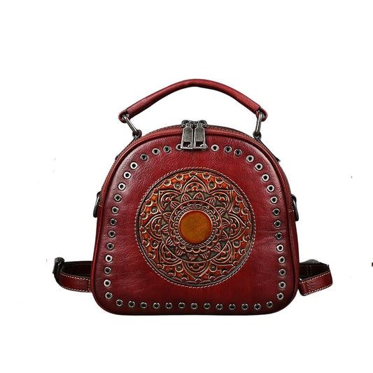 Retro Totem Women Real Leather Handbag