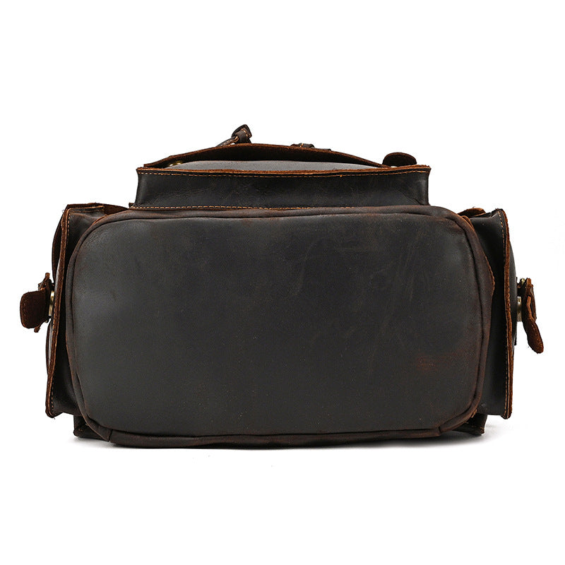 Retro Crazy Horse Leather Backpack – Large Capacity 16-Inch Cowhide Laptop & Travel Bag with Multi-Flap Pockets
