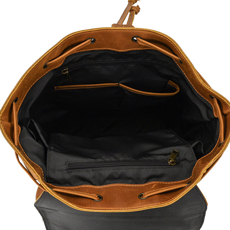 Retro Crazy Horse Leather Backpack – Large Capacity 16-Inch Cowhide Laptop & Travel Bag with Multi-Flap Pockets