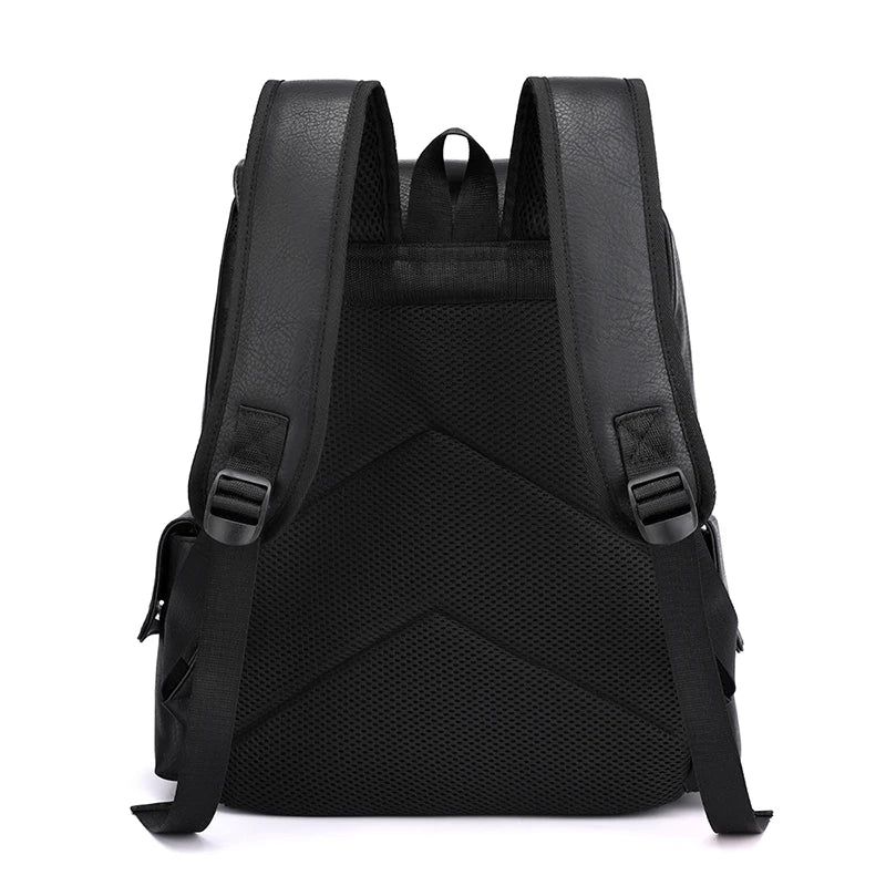 Stylish Men’s PU Leather Laptop Backpack – Large Capacity School & Travel Bag