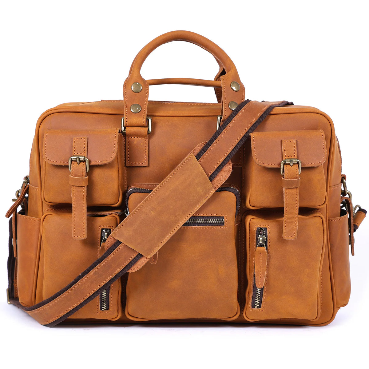 Brown Color Men's Full Grain Leather Briefcase Laptop Bag 17 Inch