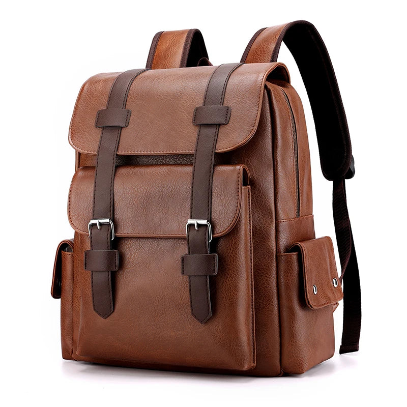 Stylish Men’s PU Leather Laptop Backpack – Large Capacity School & Travel Bag