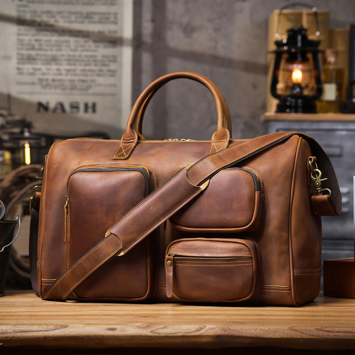 Men's Full Grain Leather Laptop Briefcase For Work