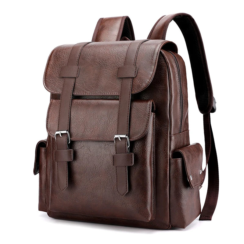 Stylish Men’s PU Leather Laptop Backpack – Large Capacity School & Travel Bag