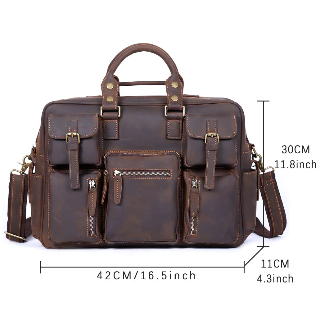Men's Full Grain Leather Briefcase Laptop Bag 17 Inch