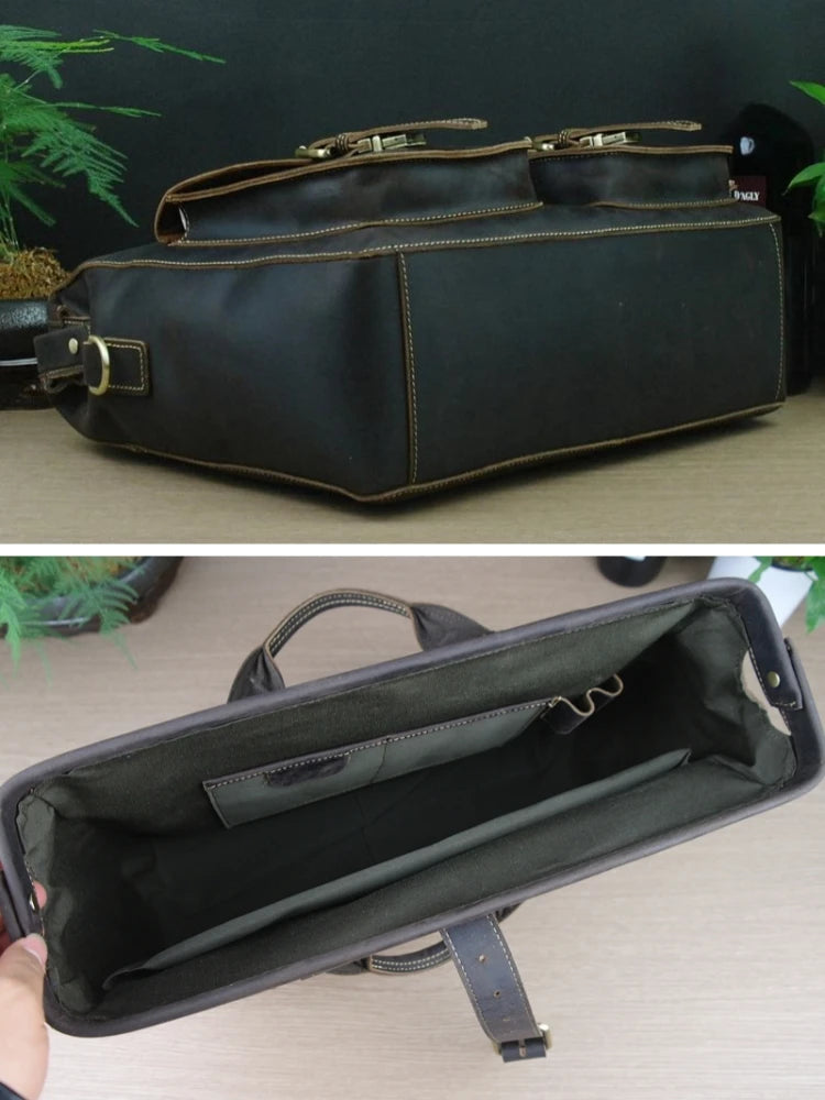 Men's Crazy Horse Leather Laptop Briefcase Messenger