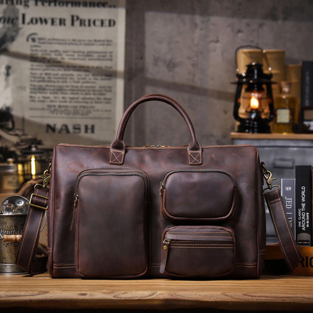 Drak Coffee Color Men's Full Grain Leather Laptop Briefcase For Work