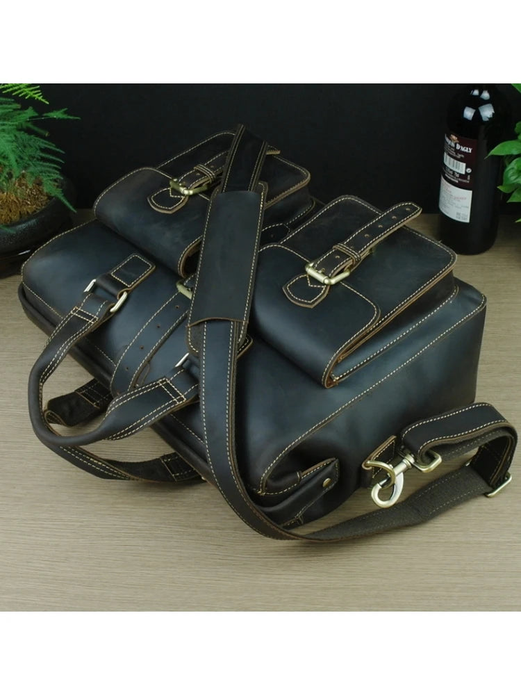 Men's Crazy Horse Leather Laptop Briefcase Messenger