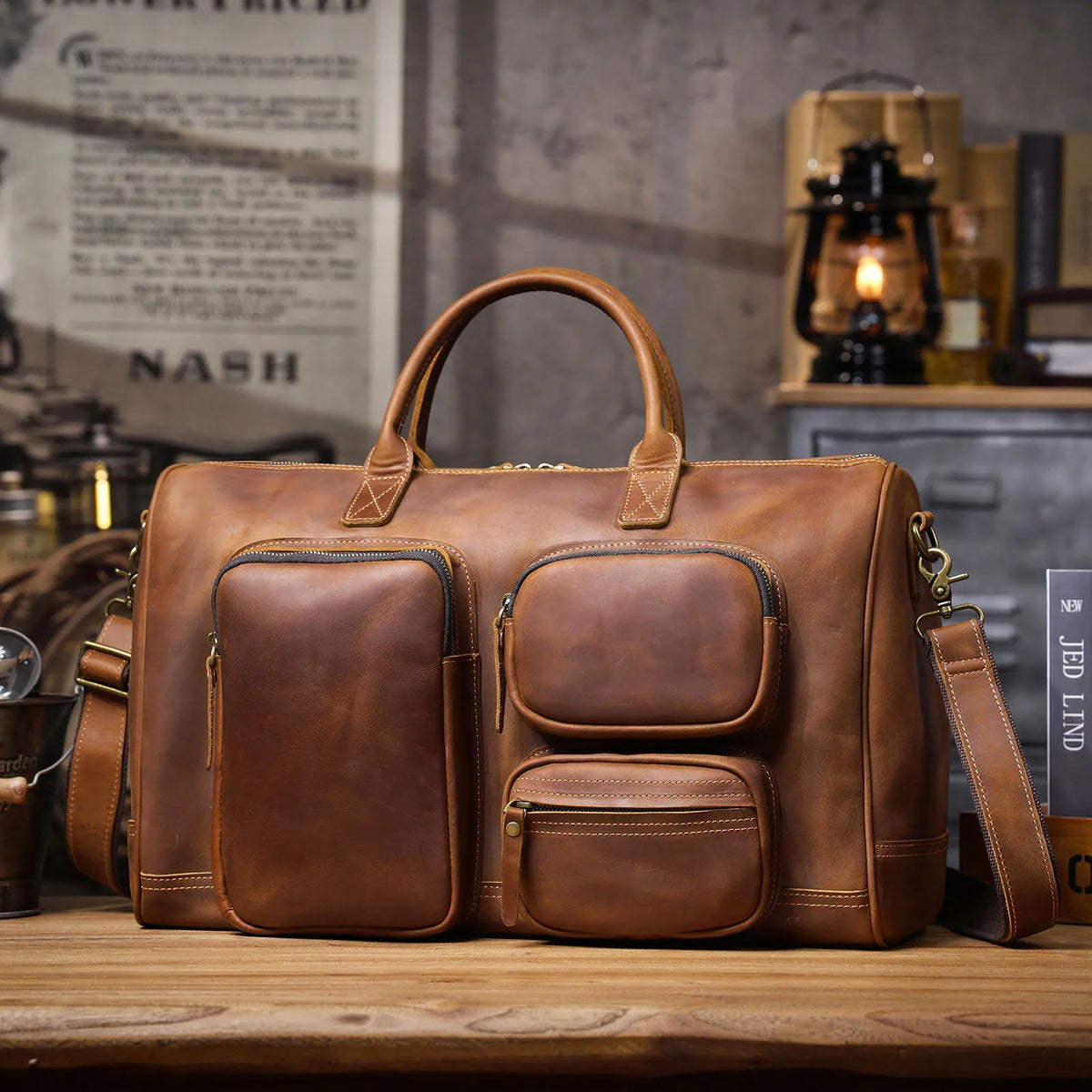 Brown Color Men's Full Grain Leather Laptop Briefcase For Work
