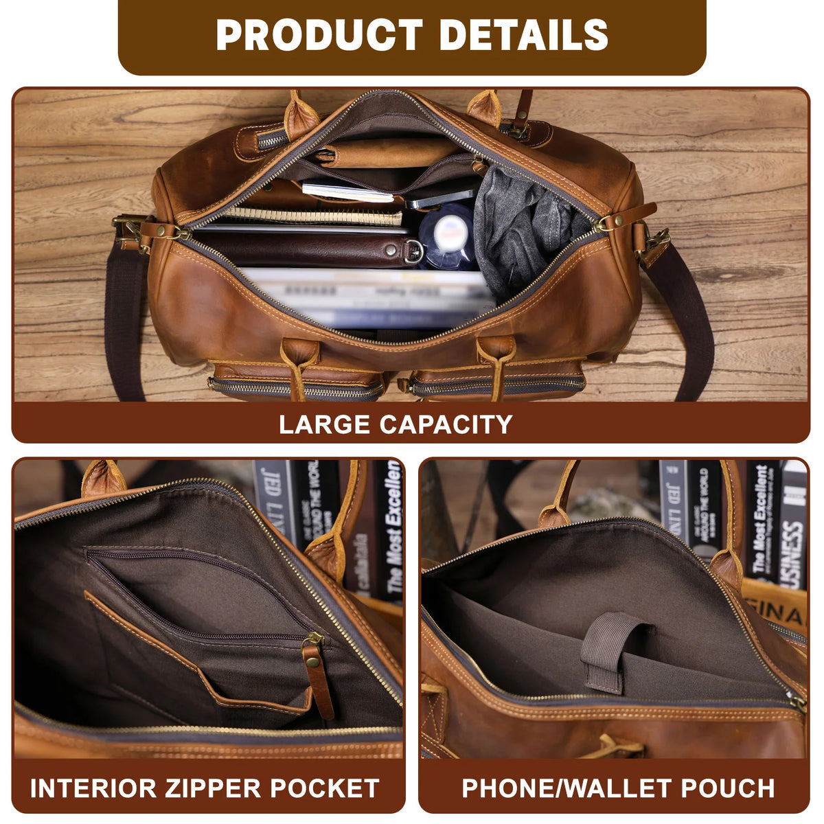 Men's Full Grain Leather Laptop Briefcase For Work