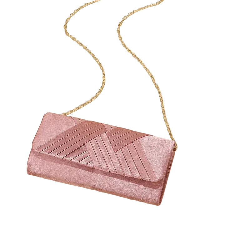 Women’s Pink Striped Envelope Clutch Bag with Chain Strap – Elegant Evening Shoulder Purse