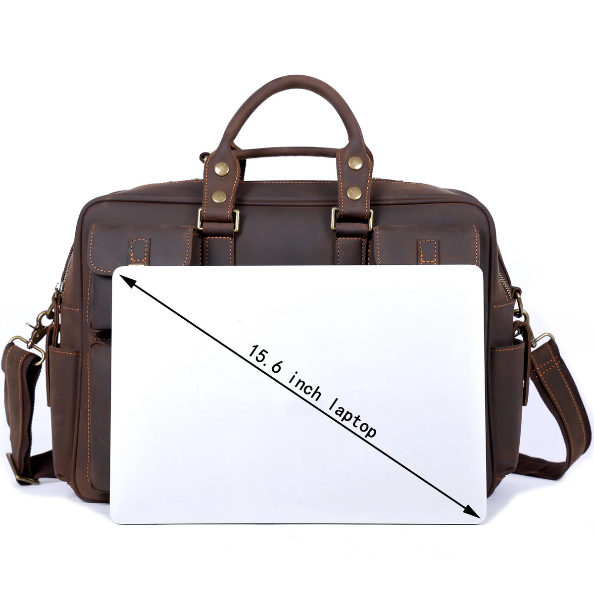 Men's Full Grain Leather Briefcase Laptop Bag 17 Inch