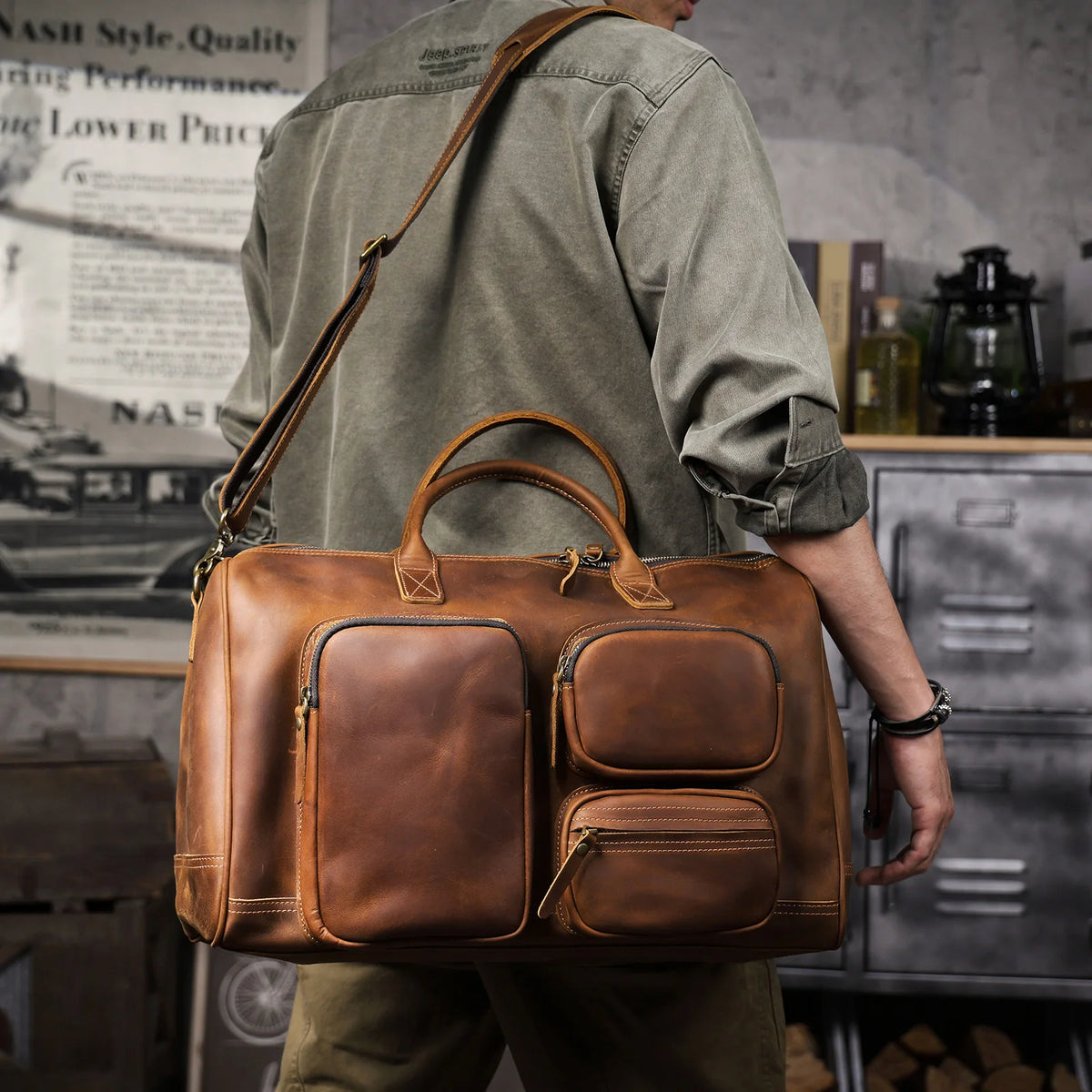 Men's Full Grain Leather Laptop Briefcase For Work