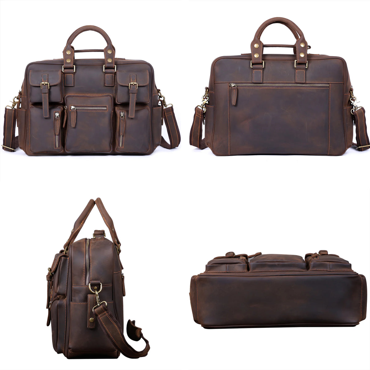 Men's Full Grain Leather Briefcase Laptop Bag 17 Inch