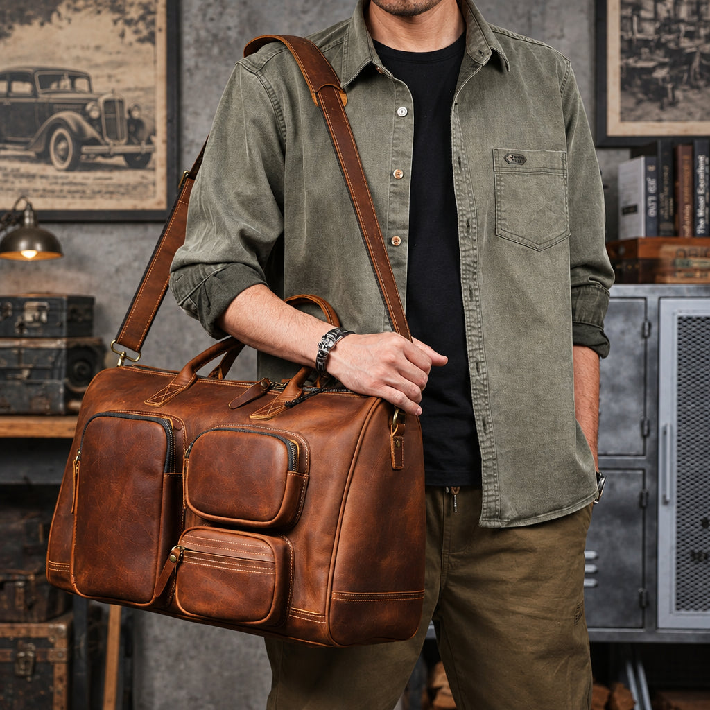 Men's Full Grain Leather Laptop Briefcase For Work