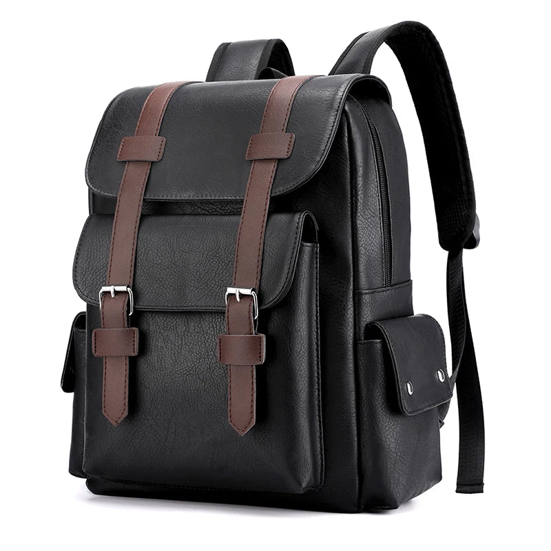 Stylish Men’s PU Leather Laptop Backpack – Large Capacity School & Travel Bag