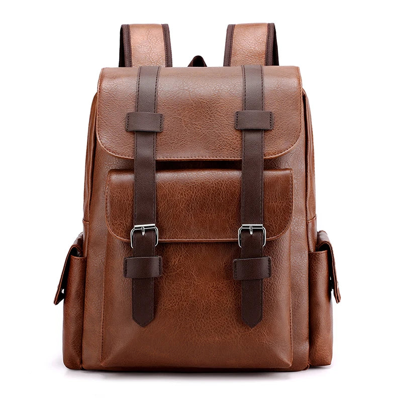 Stylish Men’s PU Leather Laptop Backpack – Large Capacity School & Travel Bag