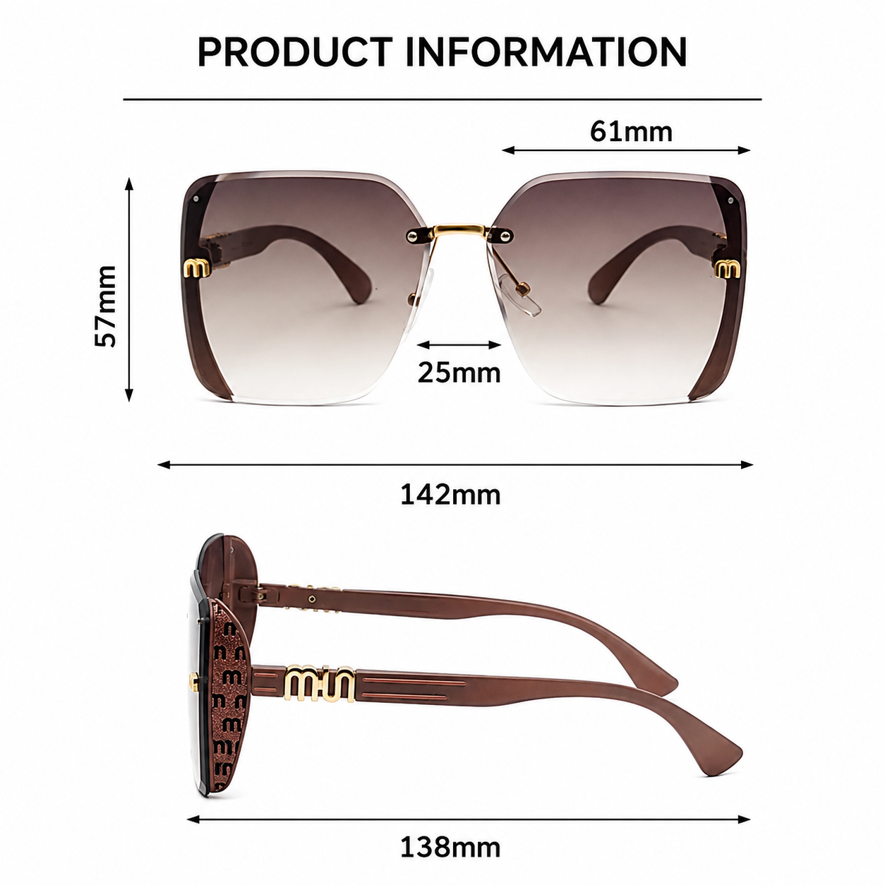 Fashion Luxury Square Sunglasses – UV400 Protection Lightweight Trendy Eyewear Gold White