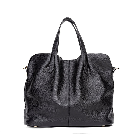 Soft Genuine Leather Shoulder Bag: Elegant Full Black Design