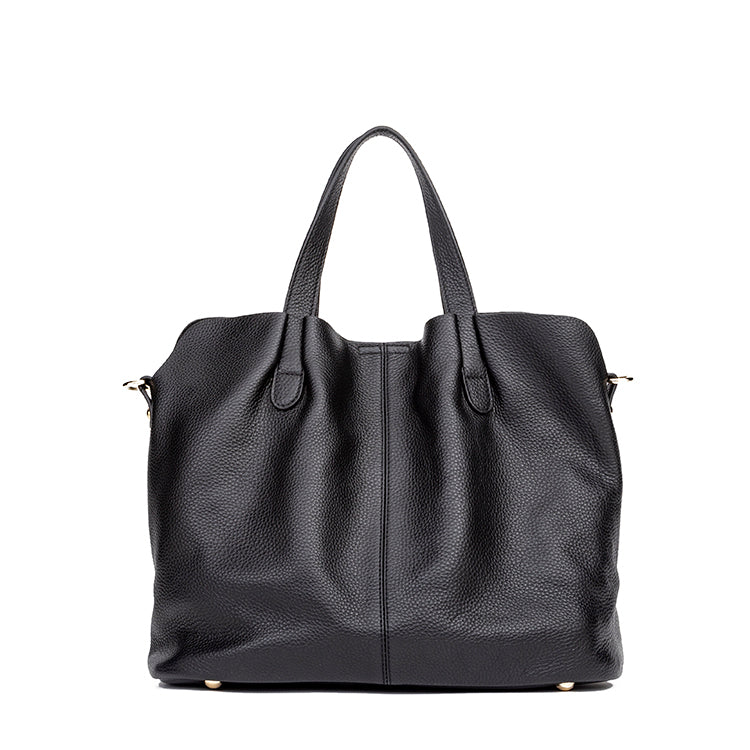 Soft Genuine Leather Shoulder Bag: Elegant Full Black Design